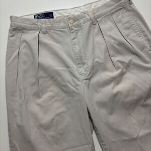 Polo Ralph Lauren Andrew Pant Mens 34/30 Pleated Khaki Chino Trousers Cotton